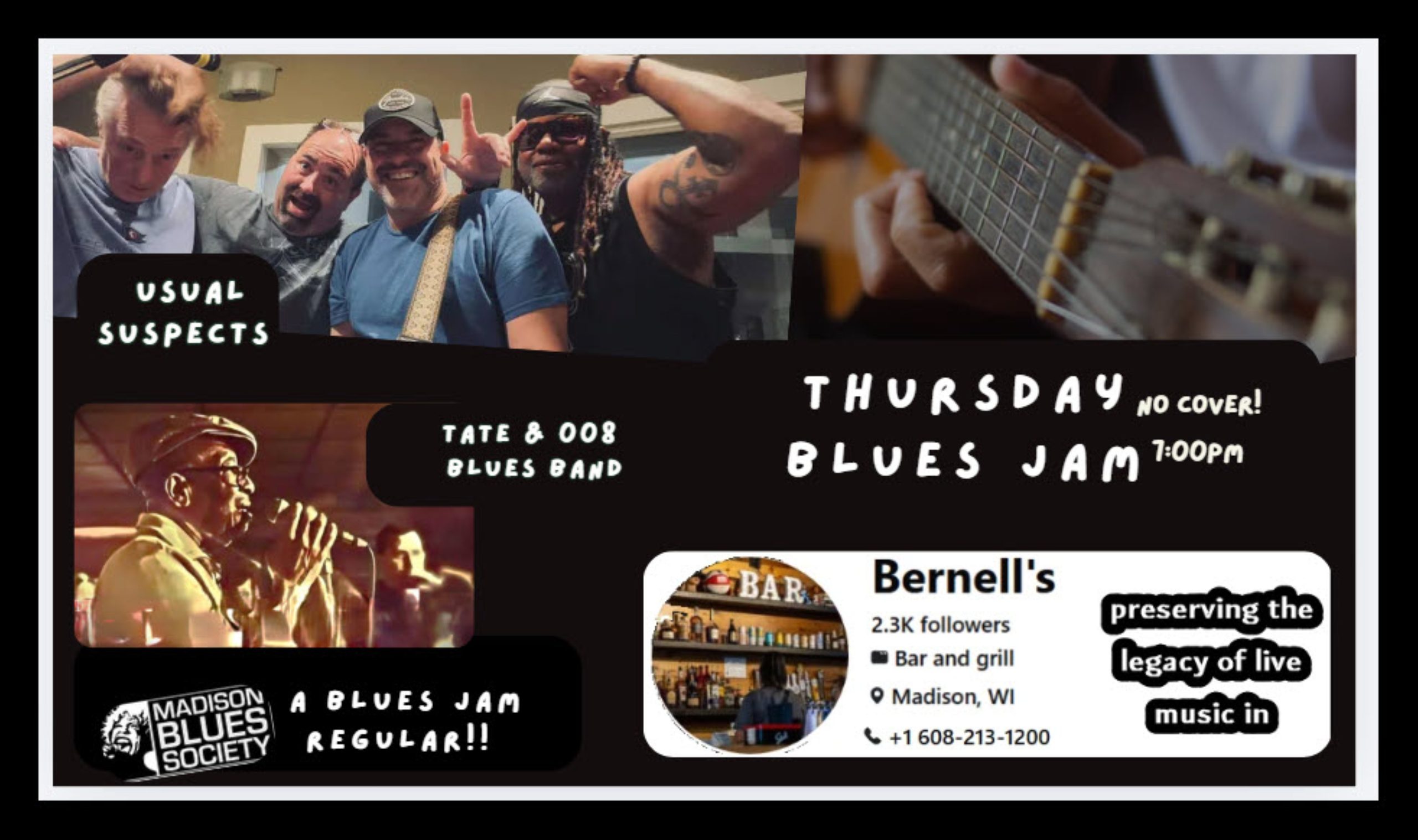 This summer, catch the Madison Blues Society at Bernell's Thursday Night Blues Jam! to enjoy the show, share who we are and what we do,